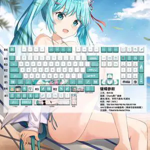 Two-dimensional Mechanical Keyboard Keycaps Hatsune Miku PBT heat-sublimation keycaps 132 key set Cherry Height