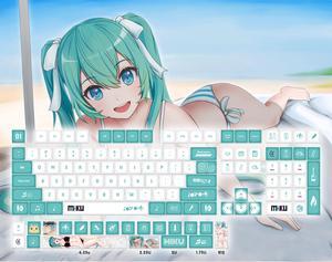 Two-dimensional Mechanical Keyboard Keycaps Hatsune Miku PBT heat-sublimation keycaps 132 key set Cherry Height