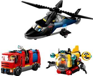 international version city Series 60462 Helicopter, Fire Truck & Submarine Remix Number of parts 874 Suitable for age 7+ toy building blocks