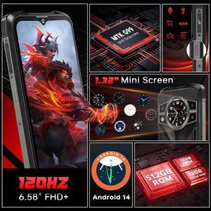 CUBOT King Kong 9 Rugged Phone Unlocked Android 14-24GB RAM+512GB ROM Cell Phone, 10600mAh(33W) Battery, 100MP Camera Smartphone, 6.58''FHD+120Hz Dual Screen, G99/4G Dual SIM/IP68/IP69K/NFC/GPS