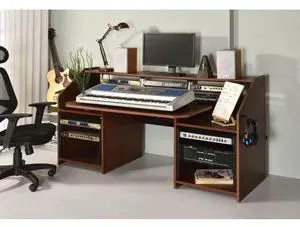taoruifang Cherry Music Desk with Earphone Rack Rectangular Computer Desk Freestanding Keyboard Tray with Shelves music desk Wood+Metal