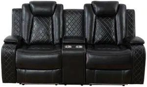 taoruifang PU Leather Power Wall Hugger Chair Double Reclining Sectional Sofa 2-Seater Loveseat Couch with Center Storage Console, USB Port, Cup Holders and Ambient LED Light for Living Room RV Theate