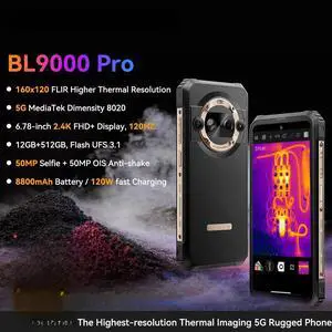 sluting BL9000 Pro 5G Rugged Smartphone Unlocked (Thermal Imaging Camera), 36GB +512GB, Android 14, 50MP+50MP Camera, 120Hz 6.78" FHD+, Dual 5G SIM Rugged Phones, IP68/IP69K, 120W/NFC/WiFi 6/GPS