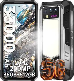 sluting OUKITEL WP100 5G Rugged Smartphone Unlocked - 33000mAh Large Battery(66W) Rugged Cell Phone, 6.8" FHD+ 120Hz Screen 36GB RAM+512GB ROM 200MP Rear Camera Android 14 Waterproof Phones, NFC/OTG