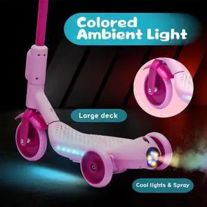 taoruifang 2 in1 Kids Ride On Three-Wheel Balance Electric Scooter,Toy for kids,Tail Color Lights W/Spray,Wider Pedal,PU Wheels For Effective Floor Protection,Independent Light Switch With Music pink