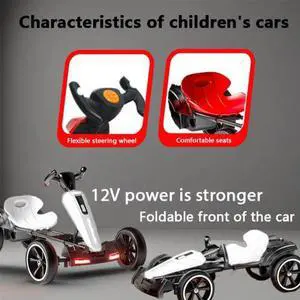 taoruifang 12V electric Kids Pedal Go Kart, Folder Go Kart, Outdoor Ride on Toy with Adjustable Seat, 4 Non-Slip EVA Wheels for Boys and Girls Aged 3-8 Years Old white