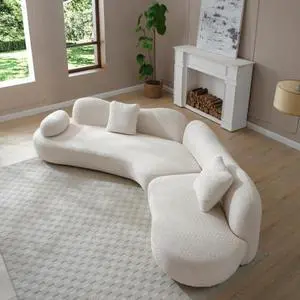 taoruifang Modern Sectional Curved Sofa, White Boucle 5-Seater Modular Sofa Couch, Non-Compressed Upholstered Sofa with Solid Wood Frame with Unique Butterfly Backrest for Living Room, Bedroom