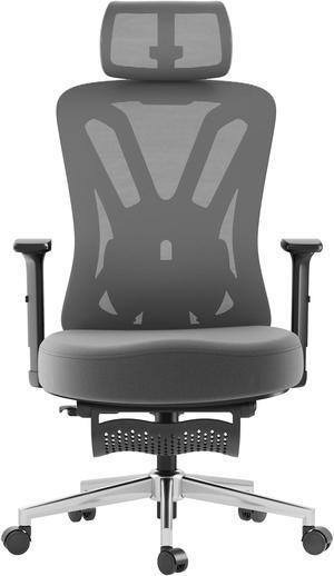 Hbada Ergonomic Office Chair, Desk Chair with Adjustable Lumbar Support and Height, Comfortable Mesh Computer Chair with Footrest 2D Headrest, Swivel Tilt Function Grey