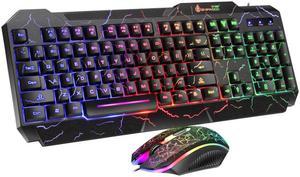 SHIPADOO D620 104-key Wired RGB Color Cracked Backlight Gaming Keyboard Mouse Kit for Laptop, PC - OEM