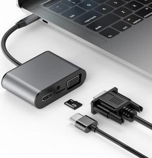 basix TW8R 8 in 1 USB-C / Type-C to 3 USB 3.0 + USB-C / Type-C + HDMI + VGA Interfaces HUB Adapter with Micro SD Card Slot & 3.5mm AUX - OEM