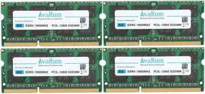 Avarum 32GB (4x8GB) DDR3L 1600MHz SODIMM PC3L-12800 2Rx8 1.35V CL11 Non-ECC Unbuffered 204-Pin SO-DIMM Notebook Laptop RAM Memory Upgrade Kit
