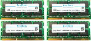 64GB Kit 4X16GB DDR3L-1600Mhz PC3L-12800 2RX8 SO-DIMM Laptop Notebook Memory by AVARUM RAM