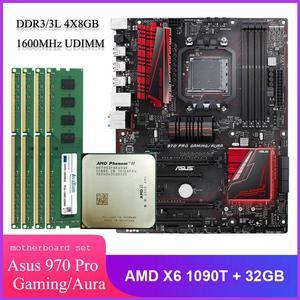 ASUS 970 PRO GAMING/AURA 970 AM3+ ATX Gaming Motherboard Combo Set with AMD Phenom II X6 1090T 6-Core 3.2GHz AM3 CPU Processor 4pcs X 8GB = 32GB DDR3L 1600MHz Memory by Avarum Ram