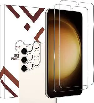 Galaxy S23 Tempered Glass Screen Protector + Camera Lens Protector [ 2 + 2 Pack ][Case Friendly] [Anti-Scratch] [Ultrasonic Fingerprint Unlock] Clear HD Glass Protective Film for Samsung Galaxy S23