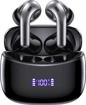 Wireless Earbuds Bluetooth Headphones 60H Playtime Ear Buds with LED Power Display Charging Case Earphones in-Ear Earbud with Microphone for Android Cell Phone Gaming Computer Laptop Sport Black