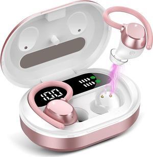Ear buds Wireless Earbuds, HiFi Stereo Bluetooth 5.3 Running Headphones with Dual LED Display 30Hrs Playtime, Built-in Mic, Type-C, in-Ear Bluetooth Earphones with Earhooks for Sport, Rose Gold
