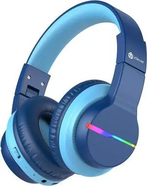 iClever BTH12 Kids Bluetooth Headphones,Colorful LED Lights Wireless Kids Headphones,74/85/94dB Volume Limited,85H Playtime,Bluetooth 5.2,Over Ear Headphones Built-in Mic for iPad/Tablet/Airplane,Blue