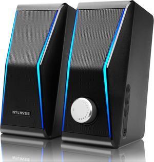 Computer Speakers, Dynamic RGB PC Speakers, Bluetooth 5.0 HiFi Computer Speakers for Desktop with 2 Bass Diaphragms & 4 Speaker Units, USB Powered & 3.5mm AUX Cable for PC Laptop Monitor Tablet Phone