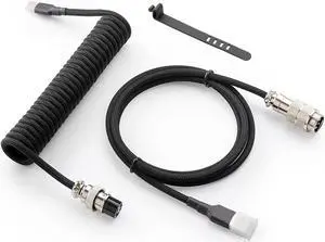 GUNMJO Pro Custom Coiled USB C Cable for Gaming Keyboard, Double-Sleeved Mechanical Keyboard Cable with Detachable Metal Aviator, 1.5M USB-C to USB-A, Classic Black Color GUNMJO Pro Custom Coiled USB C Cable for Gaming Keyboard, Double-Sleeved Mechanical Keyboard Cable with Detachable Metal Aviator, 1.5M USB-C to USB-A, Classic Black Color