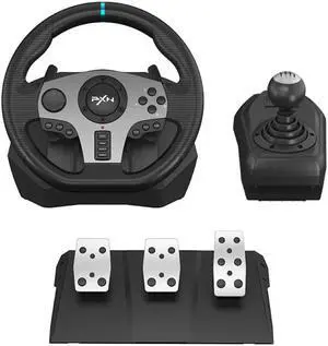PXN PC Steering Wheel, V9 Universal Usb Car Sim 270/900 Degree Race Steering Wheel with 3-Pedals and Shifter Bundle for PC, Xbox One, Xbox Series X/S, PS4, PS3, Switch (Black)