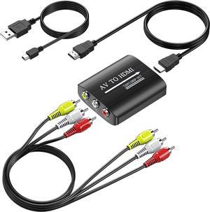 RCA to HDMI Converter, 1080p/720p AV to HDMI Converter for TV/PC/N64/Wii/PS1/PS2/PS3/STB/Xbox/VHS/VCR/Blue-Ray DVD Players, with RCA and HDMI Cables