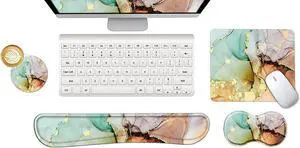 Ergonomic Wrist Rest + Mouse Pad + Keyboard Wrist Support + Coaster, Memory Foam Mousepad Non-Slip Rubber Base Durable Comfortable 4pcs for Easy Typing Pain Relief, Abstract Art Marble Ergonomic Wrist Rest + Mouse Pad + Keyboard Wrist Support + Coaster, Memory Foam Mousepad Non-Slip Rubber Base Durable Comfortable 4pcs for Easy Typing Pain Relief, Abstract Art Marble