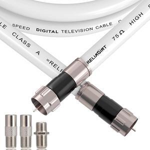 RELIAGINT 25ft, RG6 White Coaxial Cable with F Pin Connector, F81 Double Female Extension Adapter, Low Loss High Speed Coax Cable Cord Extender for HD TV, Dish,Satellite, Antenna, TV Cable 25'