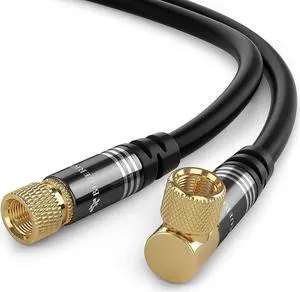BlueRigger RG6 Digital Coaxial Audio Video Cable (6FT, 90° Angled to Straight Male F Type Connector, Triple Shielded)  Coax Cable for HDTV, CATV, DVB-T2/C/S, Cable Modem, Radio, Satellite Receivers