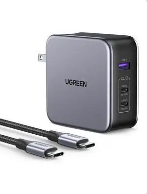 UGREEN 140W USB C Charger, Mac Book Pro Charger Nexode PD3.1 PPS 3-Port Foldable GaN Fast Laptop Wall Charger Power Adapter for MacBook Pro 16'', iPhone 16/15, Chromebook (with 240W Cable)