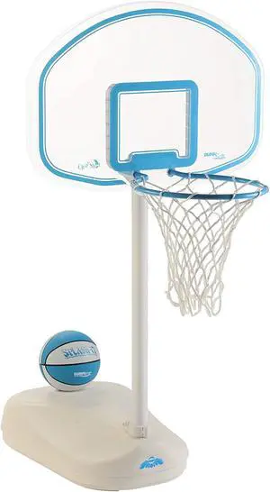 Dunn-Rite Clear Shot Pool Basketball Hoop with Adjustable Stainless Steel Rim, Clear Backboard, Water-Filled Base & Waterproof Basketball Dunn-Rite Clear Shot Pool Basketball Hoop with Adjustable Stainless Steel Rim, Clear Backboard, Water-Filled Base & Waterproof Basketball