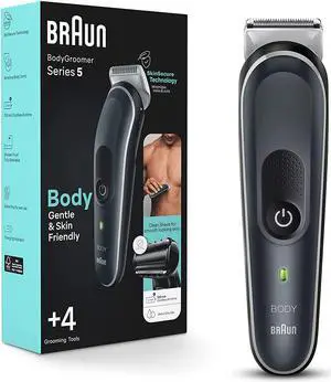 Braun Body Groomer Series 5 5360, Body Groomer for Men, for Chest, Armpits, Groin, SkinSecure Technology for Gentle Use and Clean Shave Attachment, Waterproof, Cordless with 100-min Run Time