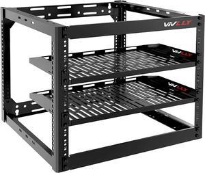 Open Frame 10U Rack for Networking, Servers, Audio, and Video Equipment, Heavy Duty 1U Vented Shelves, Wall Mounted Hardware or Floor Standing Support