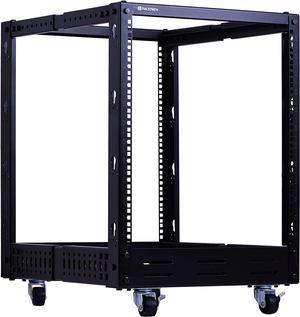 12U Open Frame Server Rack  Heavy Duty 4 Post Adjustable Depth with Casters