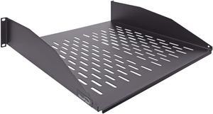 Navepoint 2U 19-Inch Universal Vented Rack Mount Cantilever Fixed Server Cabinet Shelf 16-Inches Deep Black