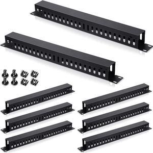 8 Pieces 19 Inch Cable Manager 1U 24 Slot Horizontal Server Rack Mount Cable Management Organizer Raceway Metal Finger Duct with Cover and Screw for Wire Network Wall Cord, Black