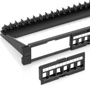 Everest Media Solutions 24 Port Keystone Patch Panel (1-Pack) - Snap-in Design with Adjustable Rear Cable Management Bar - Heavy-Duty 19" 1U Rack, for RJ45 CAT5e, CAT6, CAT6A, USB, HDMI