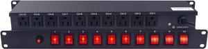 UltraPoE 1U Rack-Mount PDU Power Strip Surge Protector and Switch Control,10 Outlets,10 Front Switch, Single Socket Independent Switch with Indicator Light,100V- 240V/15A/50-60HZ