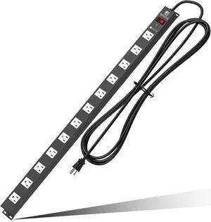 BERIGTTA 12 Outlet Surge Protector Metal Power Strip, 1800J Mountable Power Outlet, Heavy Duty Workshop Metal Power Strip for Commercial, Industrial, School and Home,15A 125V 1875W (6FT)