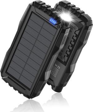 Solar Charger, Power Bank, 42800mAh Portable Charger Power Bank External Battery Pack 5V3.1A Qc 3.0 Fast Charging Built-in Super Bright Flashlight (Black)