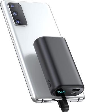 Small Portable Charger 10800mAh with Built-in USB-C Cable, Mini PD 3A Fast Phone Charging Power Bank,LCD Display Android Charger Battery Pack Compatible with Samsung Galaxy S22/S21,Note,Moto,LG
