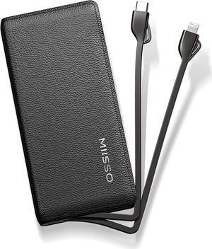 Portable Phone Charger Power Bank 10000mAh Built in Cables Slim Battery Pack USB C Fast Charging External Backup Battery Compact Travel Charger With Cords for iPhone 14/13/12/11/XS/XR/8/7/6,Samsung