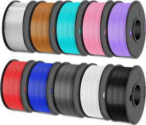 2500g 3D Printer Filament Bundle Multicolor, SUNLU Strong PETG Filament 1.75mm, Neatly Wound Filament 2.5kg, 250g Spool, 10 Pack, Black+White+Grey+Blue+Red+Purple+Pink+Cyan+Coffee+Transparent