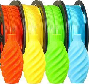 3D PLA 3D Printer Filament 4 in 1 Bundle: Yellow, Orange, Lime Green, Sky Blue, 4 Bright Colors Packed, Each Spool 250g, 4 Spools Packed, Total 1Kg 1.75mm 3D Printing PLA Material