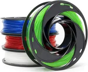 Gizmo Dorks 3D Printer Filament 1.75mm 200g, 4 Color Pack - Flexible Red, Polycarbonate Blue, Nylon Clear, PETG Green
