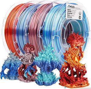 AMOLEN PLA 3D Printer Filament,PLA Filament 1.75mm,Silk Shiny Filament Bundle, Red Gold,Blue Silver, Red Silver,Blue Green, 3D Printing Filament Bundle, 200gX 4 Spools