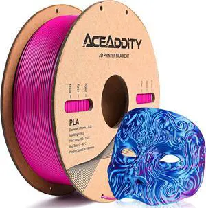 Silk Magic PLA 3D Printer Filament, Dual-Colour Co-Extrusion 1.75mm 3D Printing PLA Filament, Shiny Silk Coextruded PLA, Dimensional Accuracy +/- 0.02 mm, 1kg/2.2lbs (Blue-Rose Red)