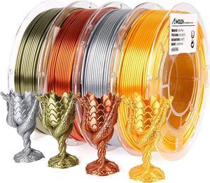 AMOLEN PLA 3D Printer Filament,PLA Filament 1.75mm,Silk Filament Bundle,Gold, Silver,Bronze, Red Copper,3D Printing Filament Bundle, 200gX 4 Spools