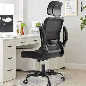 Ergonomic Office Chair, Home Office Desk Chair with Adjustable Headrest &Lumbar Support. High Back Mesh Computer Chair with Thickened Cushion &Flip-up Armrests, Task Executive Chair (Black) Ergonomic Office Chair, Home Office Desk Chair with Adjustable Headrest &Lumbar Support. High Back Mesh Computer Chair with Thickened Cushion &Flip-up Armrests, Task Executive Chair (Black)