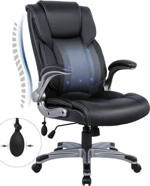 High Back Executive Office Chair- Ergonomic Home Computer Desk Leather Chair with Padded Flip-up Arms, Adjustable Tilt Lock, Swivel Rolling Chair for Adult Working Study-Black, Welcome to consult