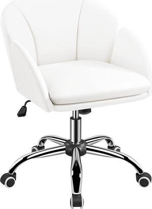 Yaheetech White Desk Chair Petal Cute Office Chair Faux Leather Swivel Desk Chair Vanity Chair with Back Modern Computer Rolling Chair for Bedroom